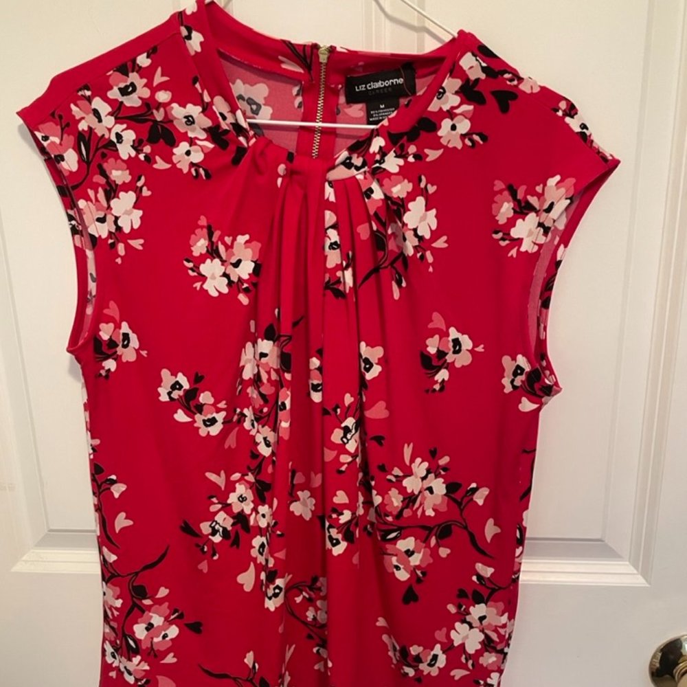 Liz Claiborne Career Blouse Red Floral